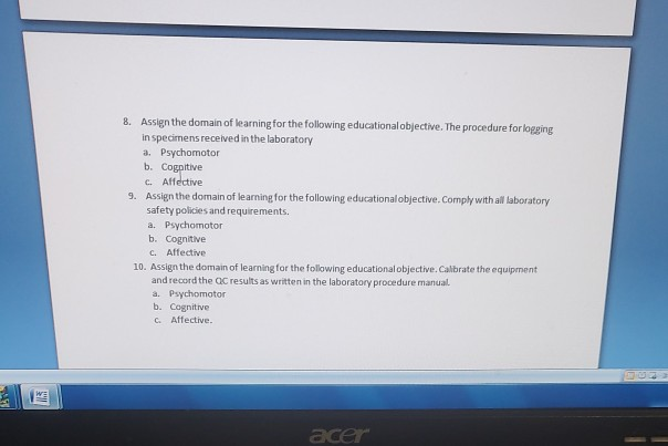 8. Assign the domain of learning for the