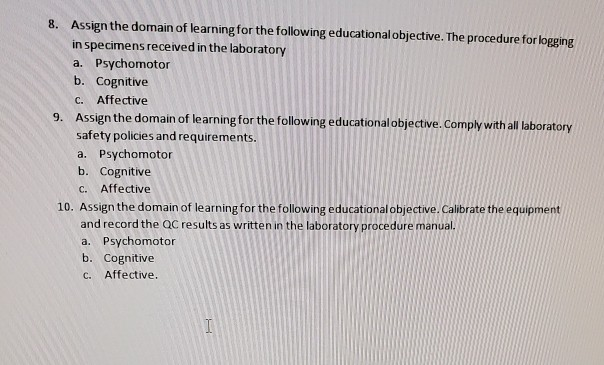 8. Assign the domain of learning for the