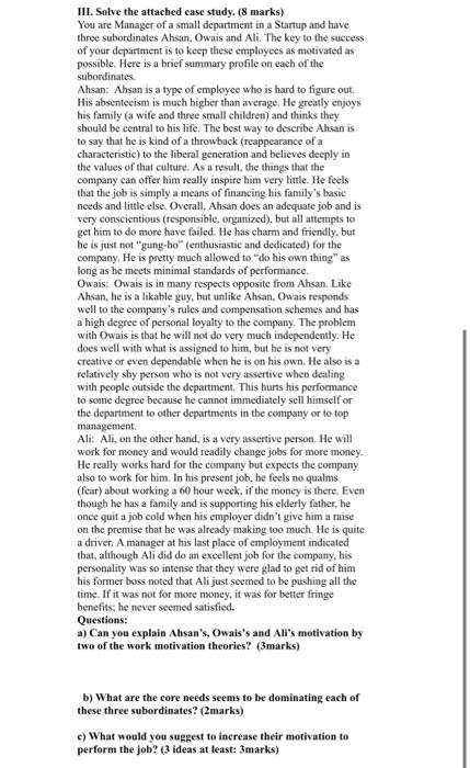 III. Solve the attached case study. (8 marks) You