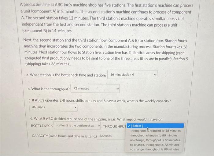 A production line at ABC Inc's machine shop has