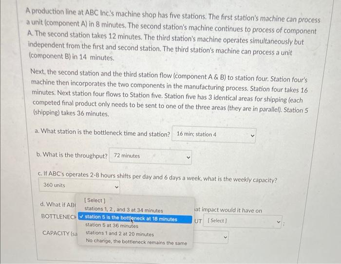 A production line at ABC Inc's machine shop has