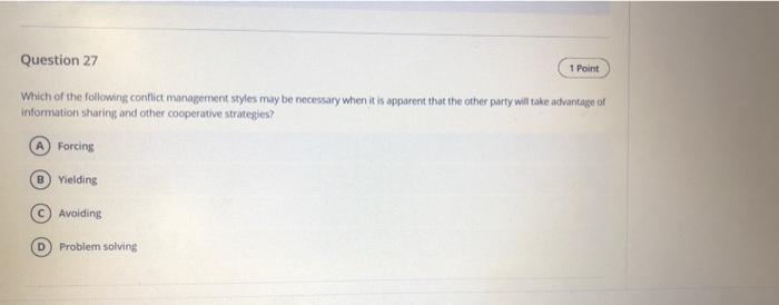Question 27 1 Point Which of the following