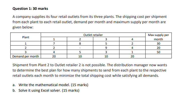 Question 1: 30 marks A company supplies its four