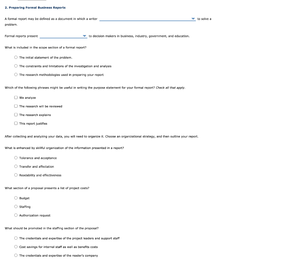 2. Preparing Formal Business Reports to solve a A