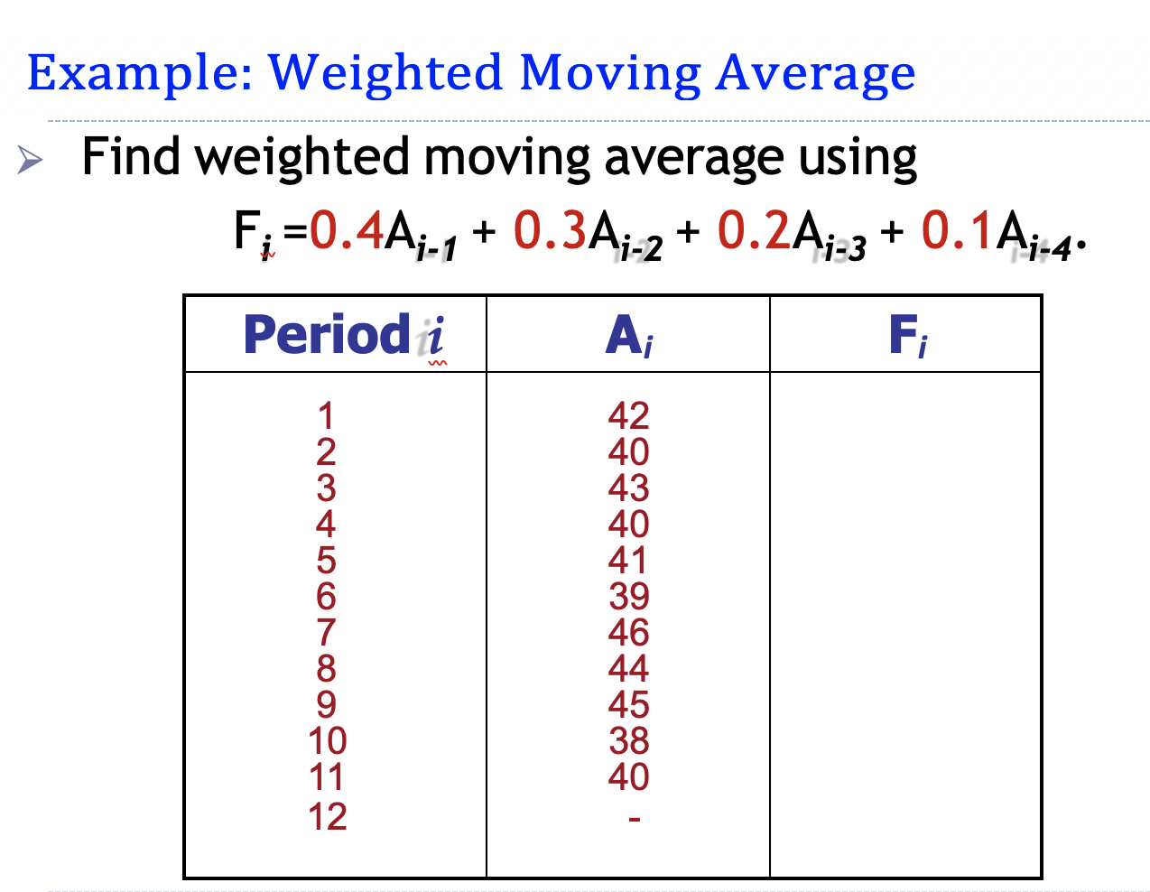 Example: Weighted Moving Average > Find weighted