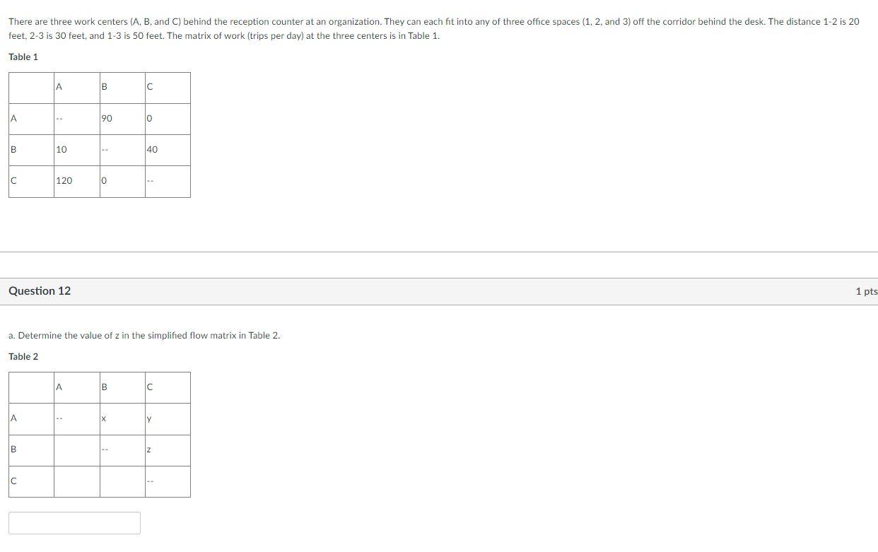 There are three work centers (A, B, and C) behind