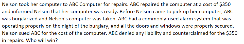 Nelson took her computer to ABC Computer for