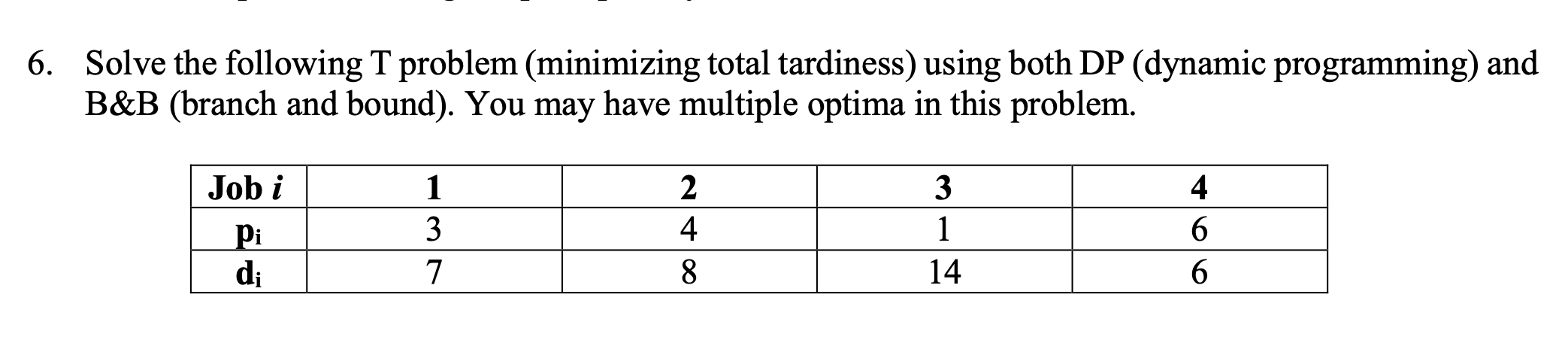 6. Solve the following T problem (minimizing