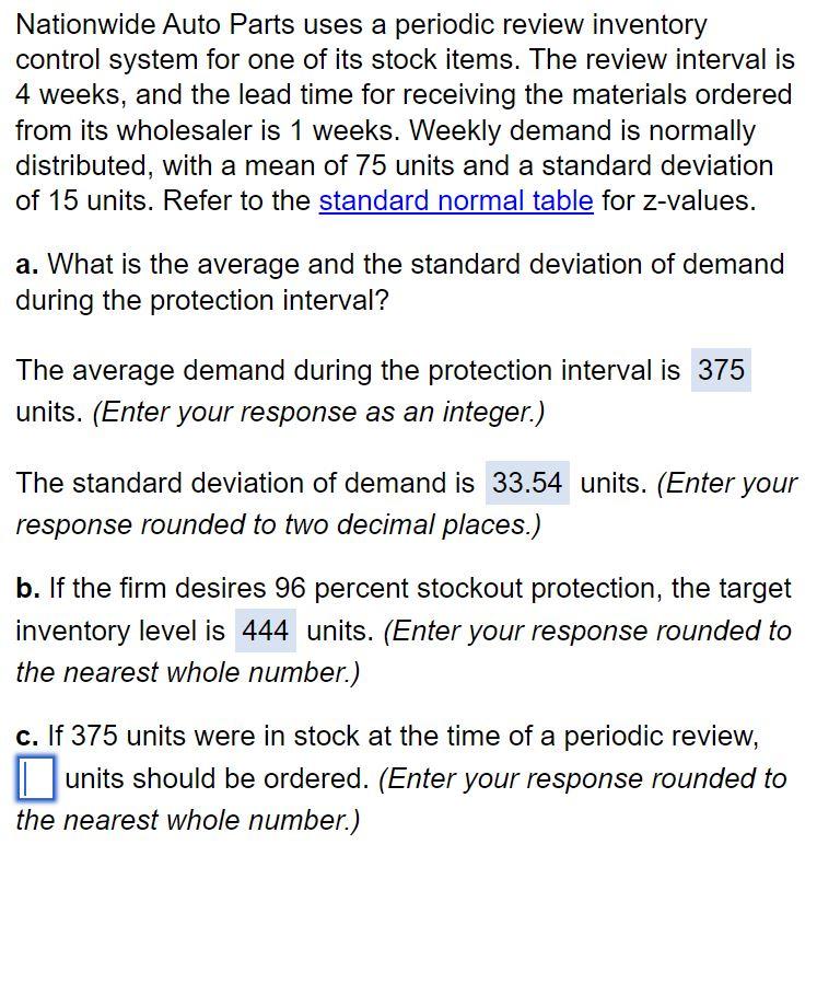 Please find and BOLD answer to c. (answer is not