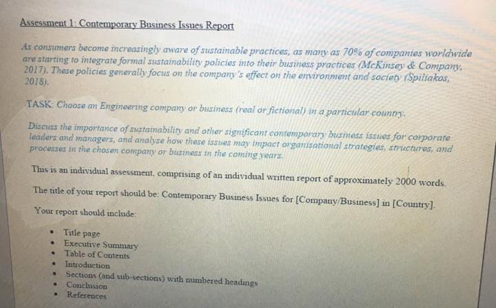 Assessmeat 1: Contemporary Business Issues Report