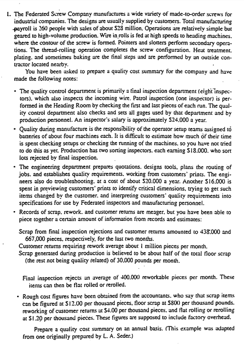 1. For this case Study: - Calculate the cost in