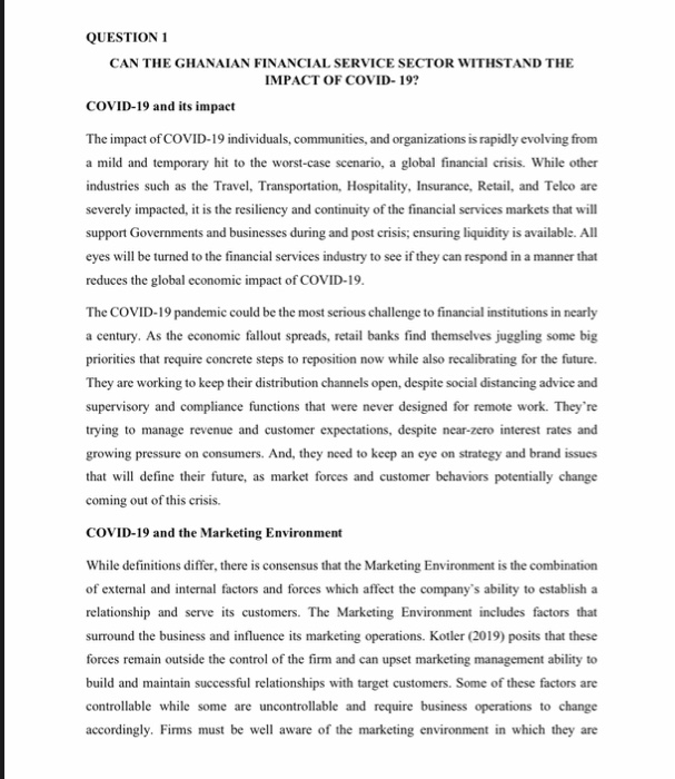 QUESTION 1 CAN THE GHANAIAN FINANCIAL SERVICE