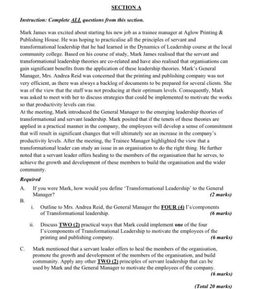 SECTION A Instruction: Complete ALL questions