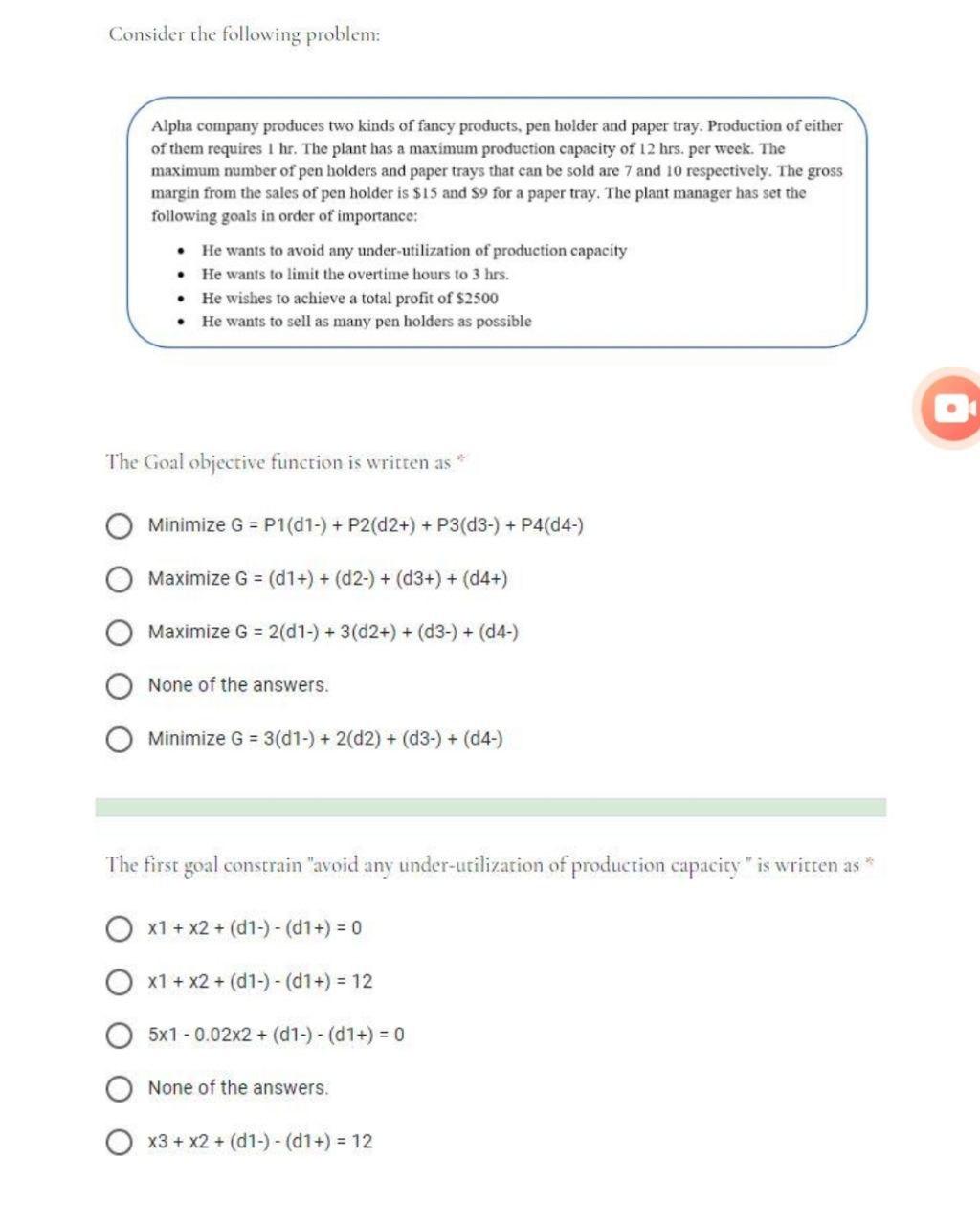 Consider the following problem: Alpha company