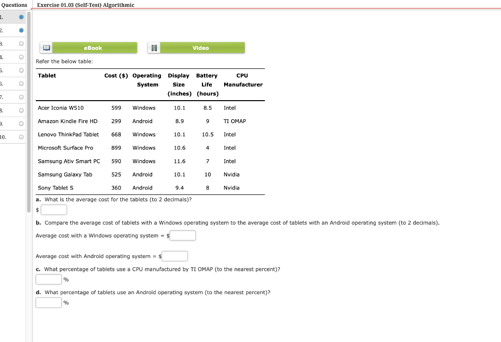 a. What is the average cost for the tablets (to 2