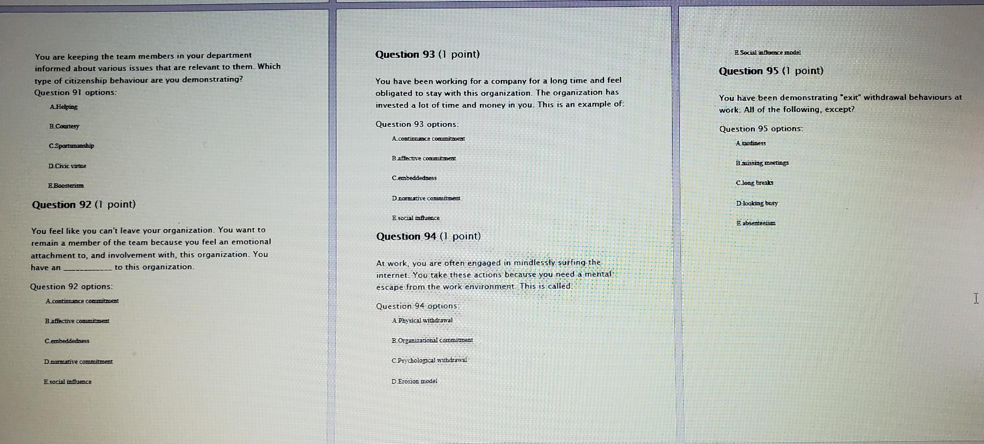 Question 93 (1 point) E Social influence model