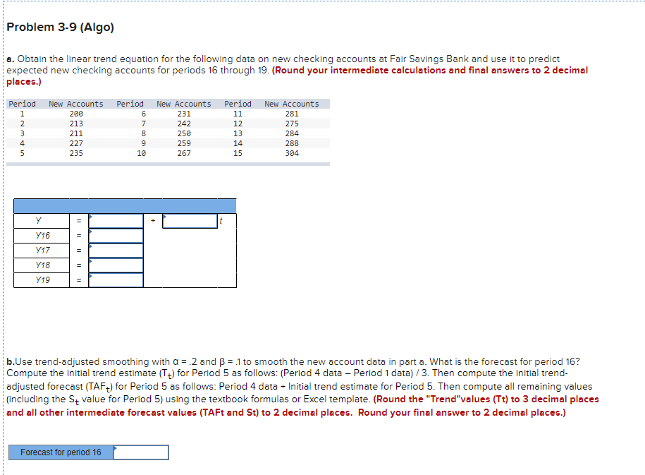 Problem 3-9 (Algo) a. Obtain the linear trend