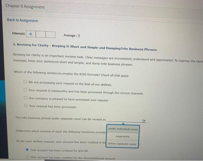 Chapter 6 Assignment Back to Assignment Attempts