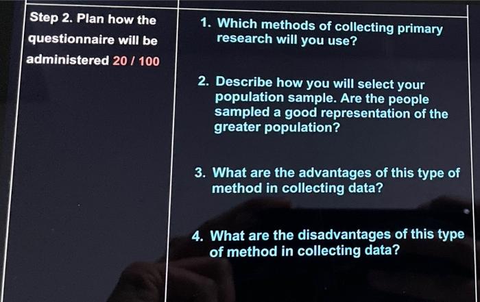 Step 2. Plan how the questionnaire will be