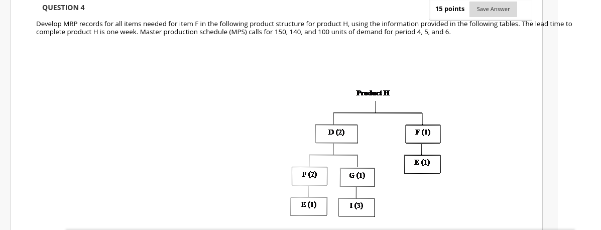 QUESTION 4 points Save Answer Develop MRP records