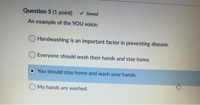 Question 5 (1 point) Saved An example of the YOU