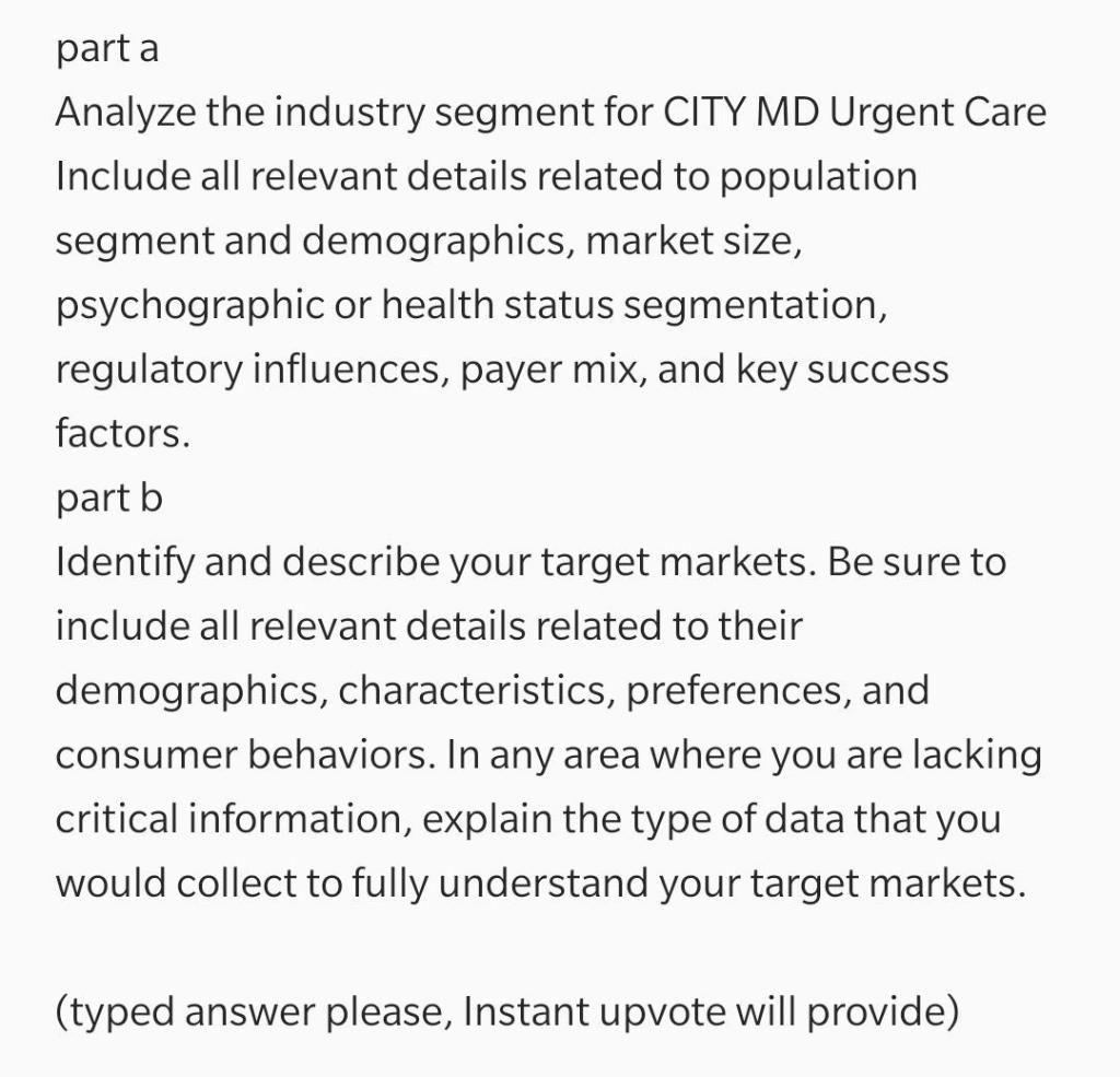 part a Analyze the industry segment for CITY MD