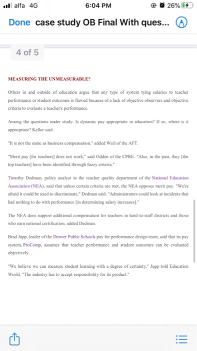 ull alfa 4G 6:04 PM 26% 14 Done case study OB