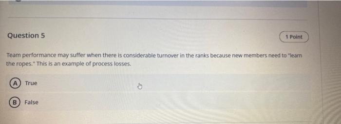 help Question 5 1 Point Team performance may