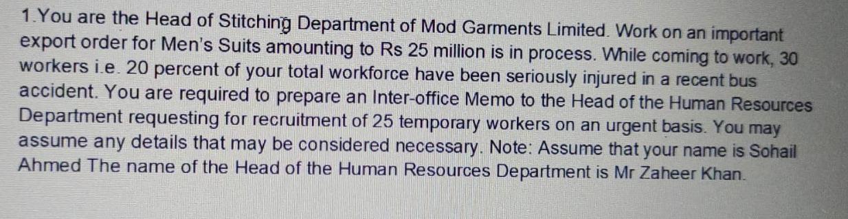 write a memo for these question 1. You are the