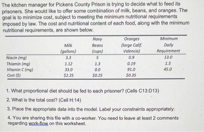 The kitchen manager for Pickens County Prison is