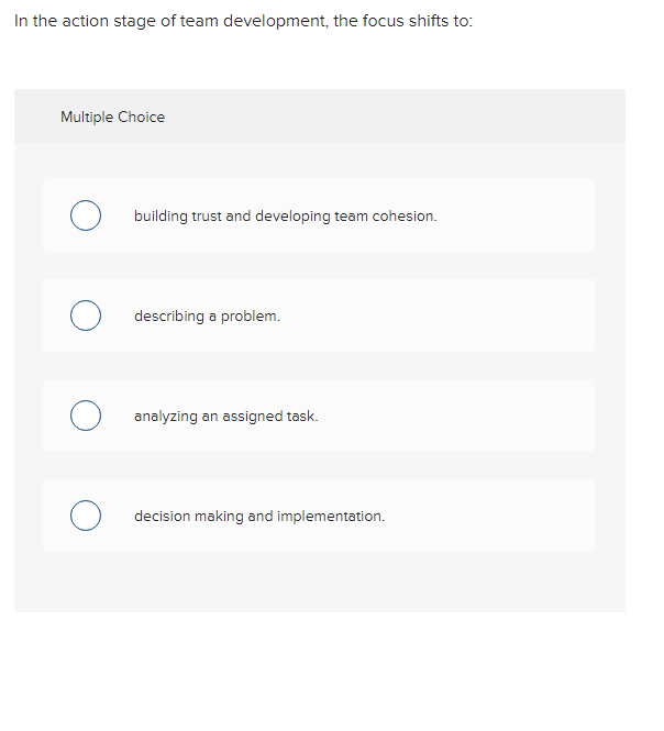 In the action stage of team development, the