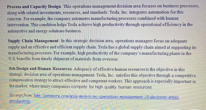 Operations Management at Tesla Tesla is an