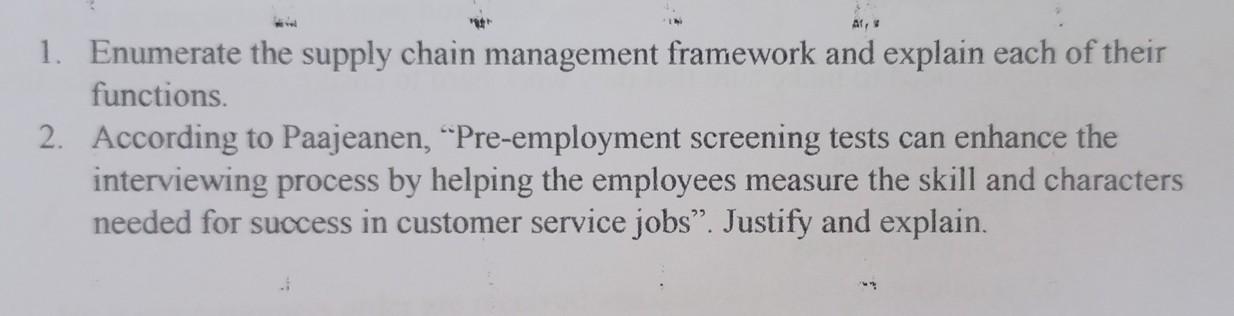 AT, 1. Enumerate the supply chain management