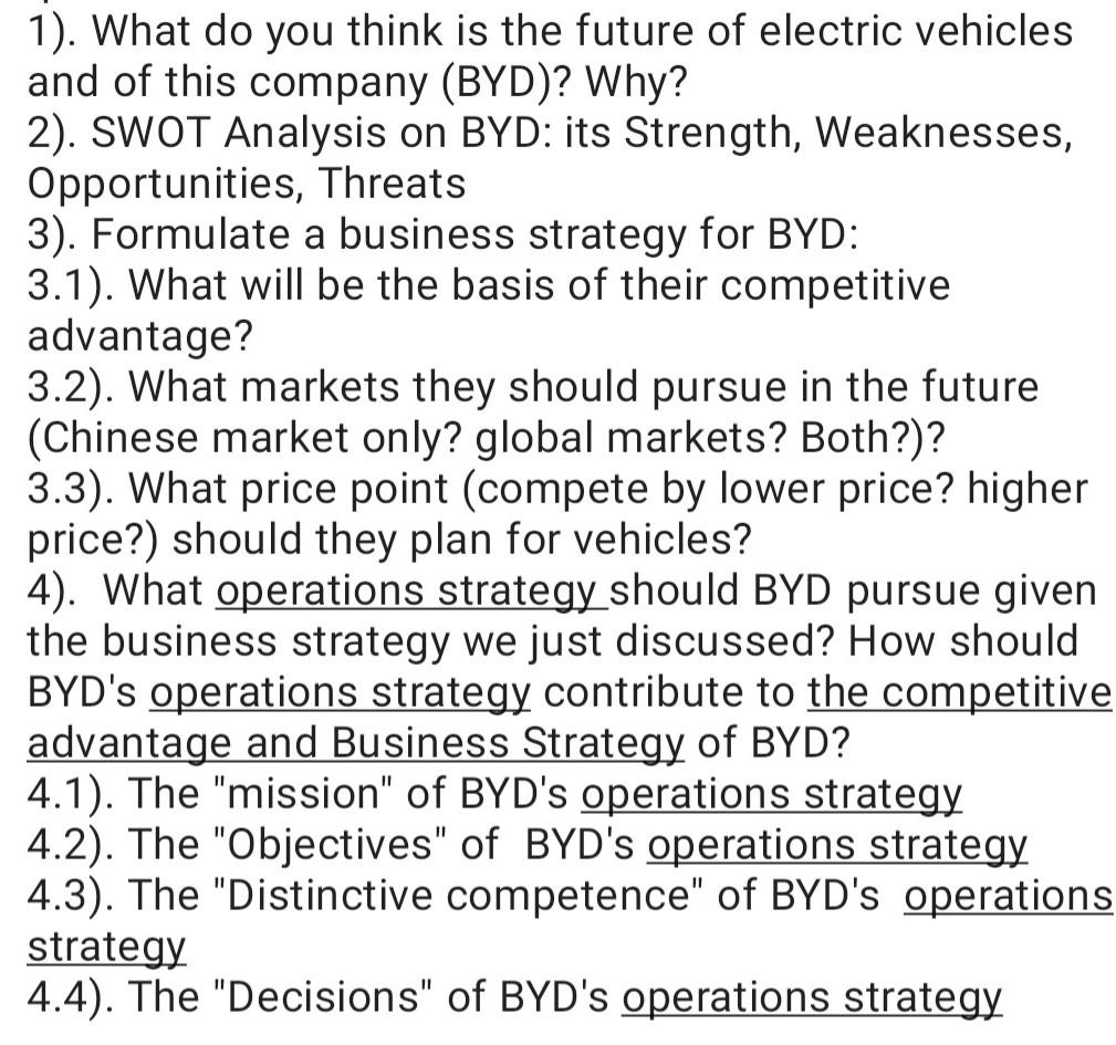 operations strategy at BYD of china, electryfying