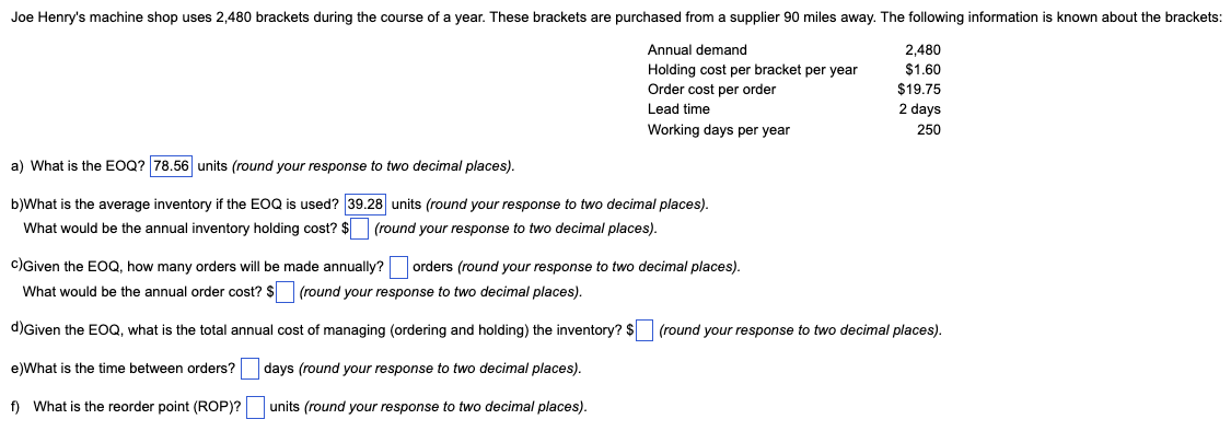 Joe Henry's machine shop uses 2,480 brackets