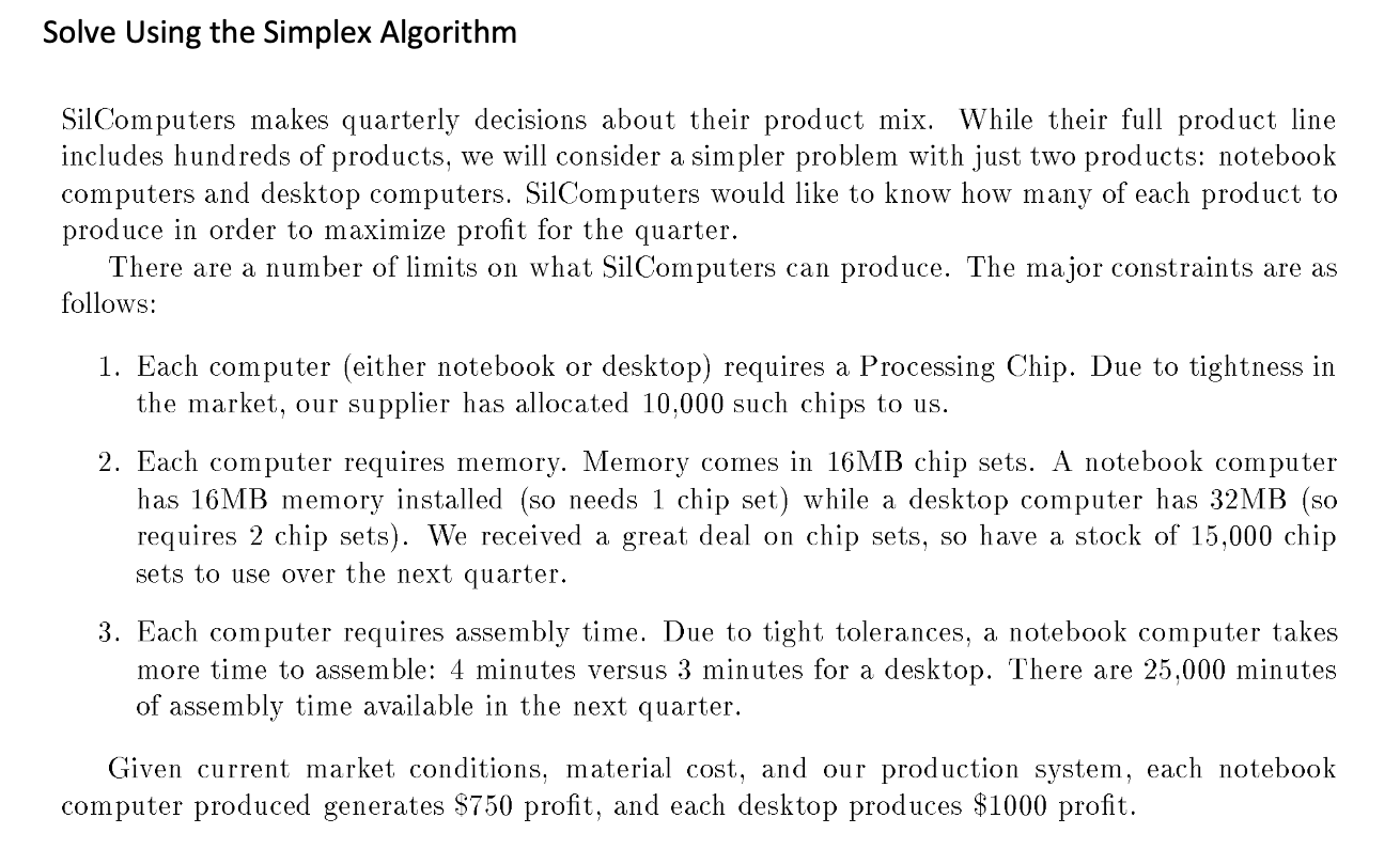 Solve Using the Simplex Algorithm SilComputers