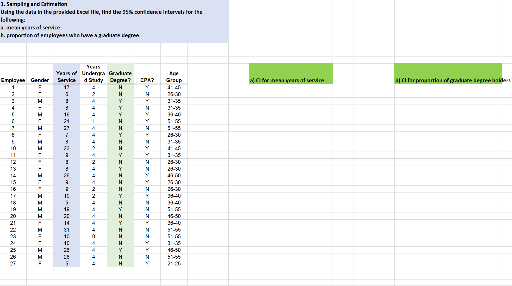 Answer needs to be an excel function in the cells