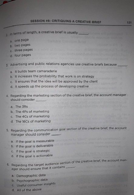 SESSION #8: CRITIQUING A CREATIVE BRIEF 131 2. in