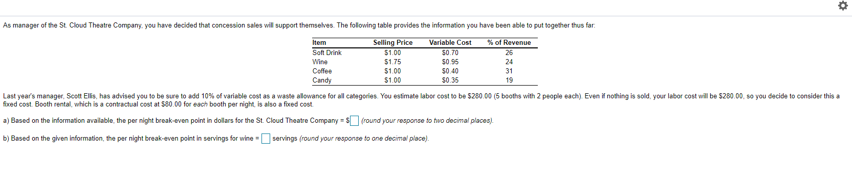 As manager of the St. Cloud Theatre Company, you
