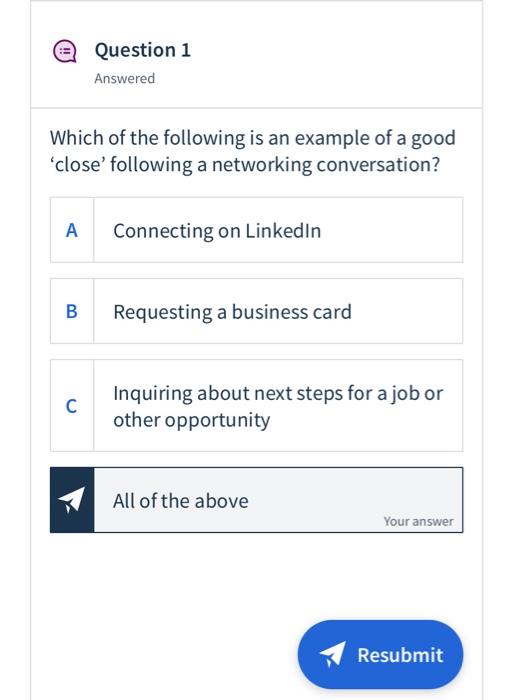 Question 1 Answered Which of the following is an