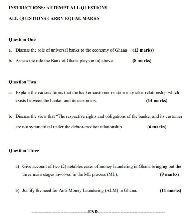 INSTRUCTIONS: ATTEMPT ALL QUESTIONS. ALL