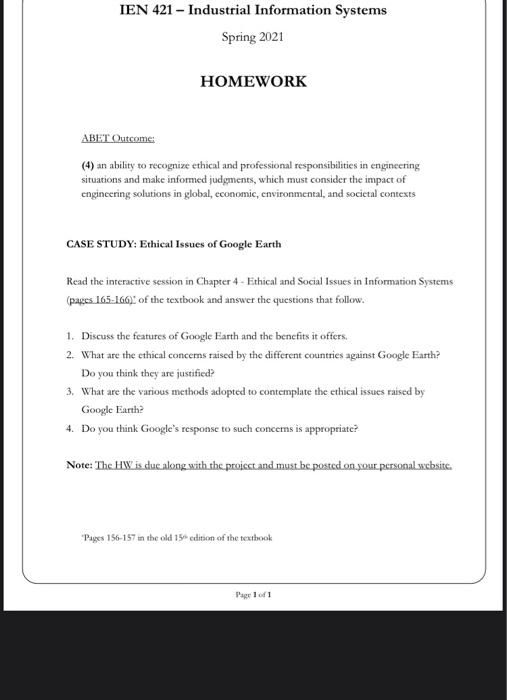 IEN 421 - Industrial Information Systems Spring