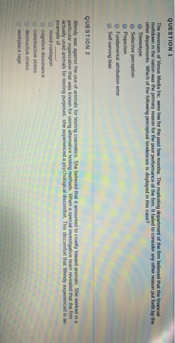 QUESTION 1 The revenues of Venus Media Inc. were