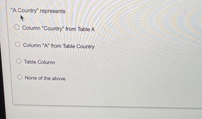 SOS "A.Country" represents Column "Country" from