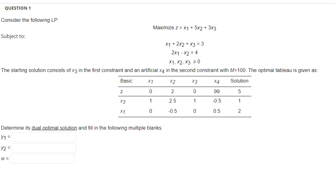 QUESTION 1 Consider the following LP: Maximize z