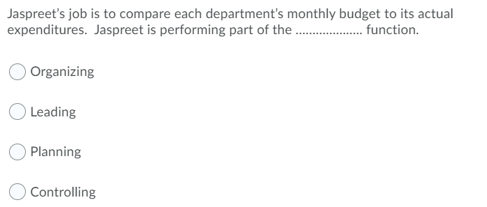 Jaspreet's job is to compare each department's