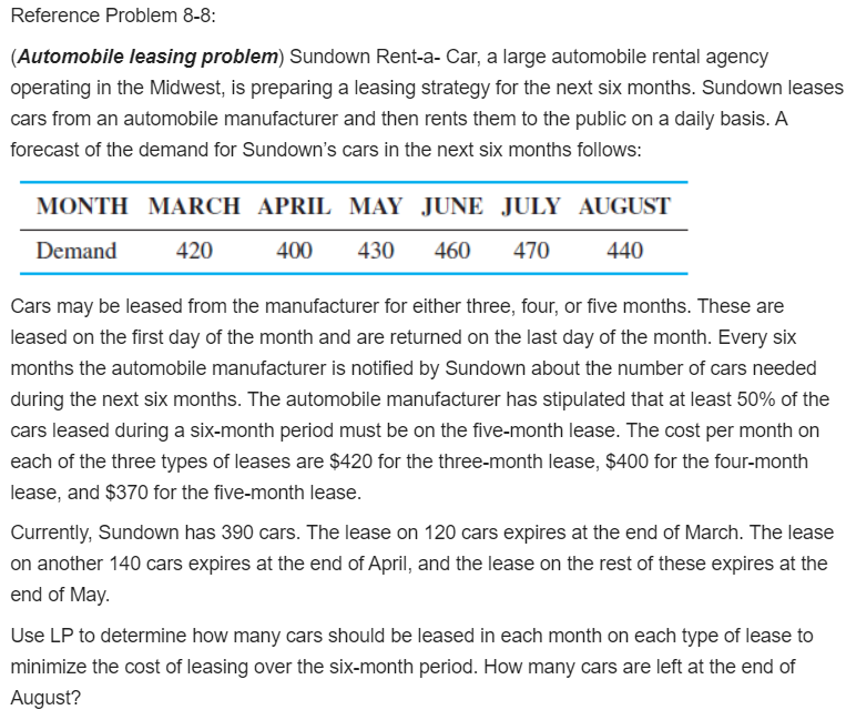 7. Management of Sundown Rent-a-Car (see Problem