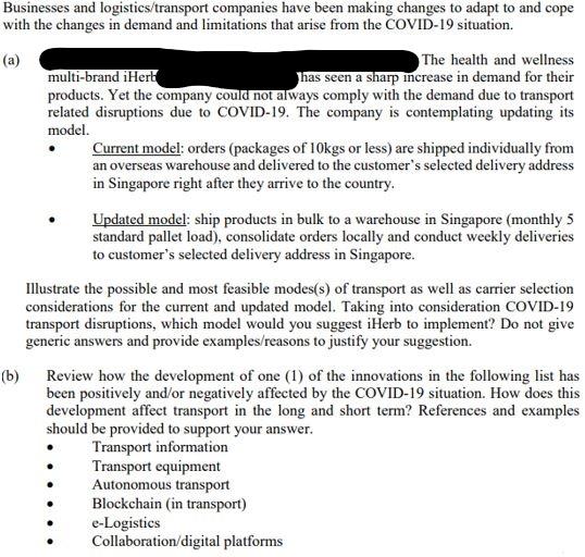 (a) Businesses and logistics/transport companies