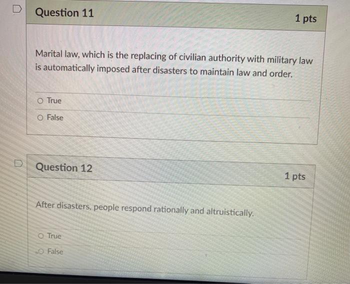 Question 11 1 pts Marital law, which is the
