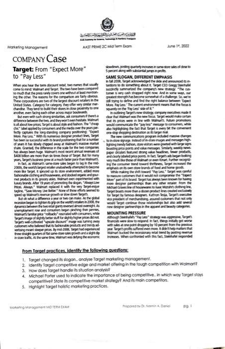 Marketing Management June 15, 2022 COMPANY Case